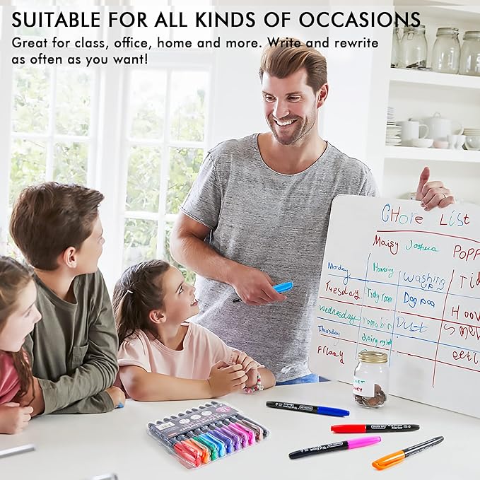 Shuttle Art Wet Erase Markers, 10 Colors 1mm Fine Tip Smudge-Free Markers, Use on Laminated Calendars, Overhead Projectors, Schedules, Whiteboards, Transparencies, Glass, Wipe with Water