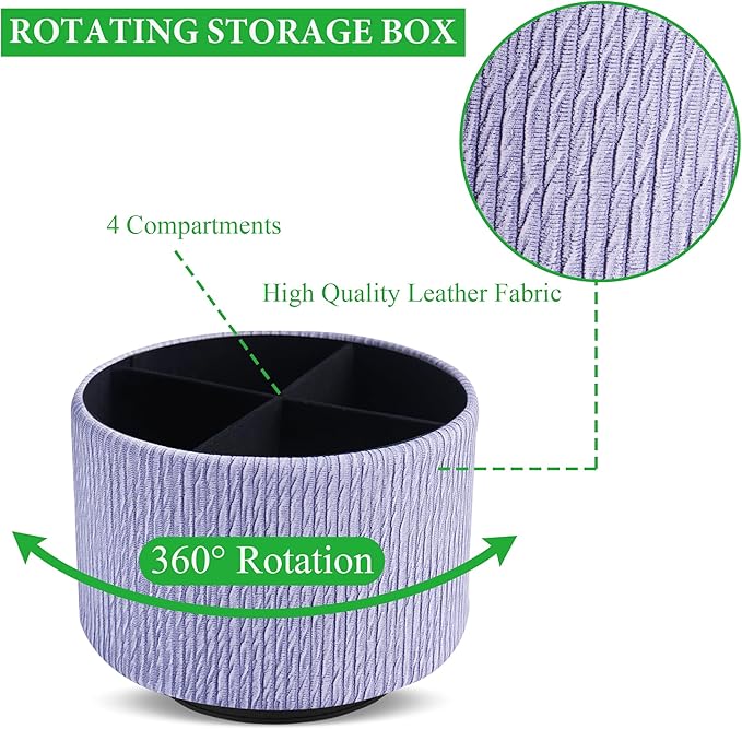 Hennaja Round Leather Art Supply Organizer,Remote Control Holder,360 Degree Spinning,Multi-Functional Pencil Holder,4 Compartments Desktop Stationary Organizer(1-Vertical Wood Purple)