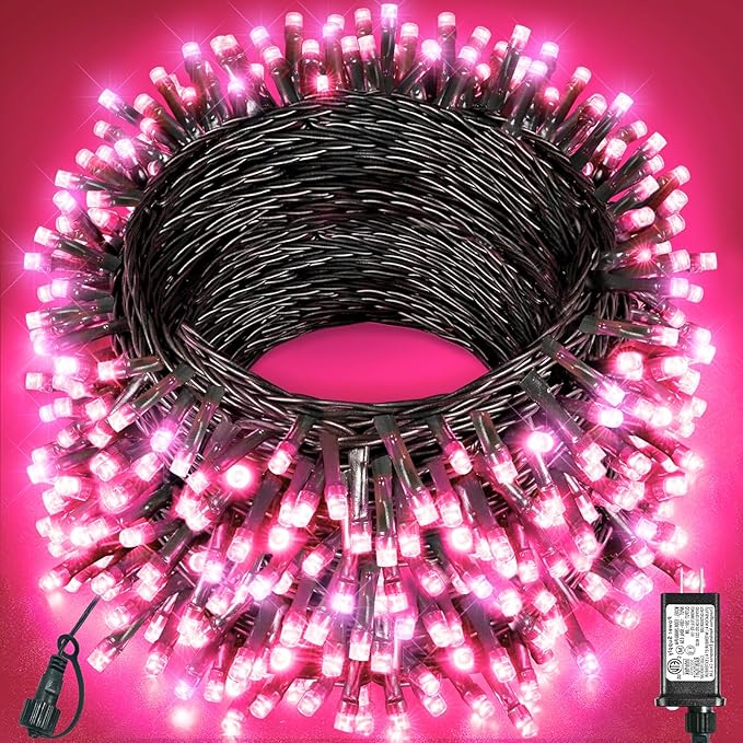 157FT 480 LED Christmas Lights Outdoor, Plug in Christmas Tree Lights Waterproof, 8 Modes Fairy String Light for Indoor Room Home Tree Party Decorations, Pink