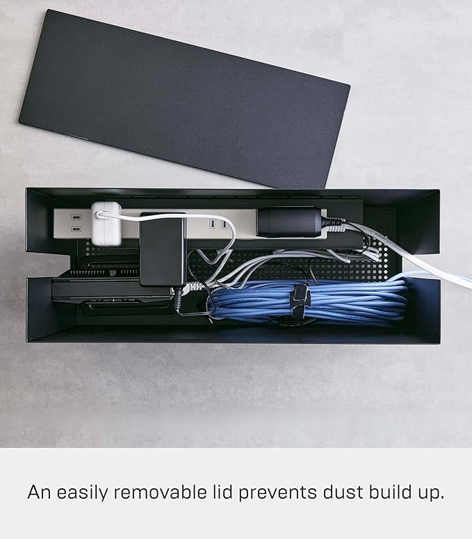 Yamazaki Home Rolling Cable Management Cord Power Strip/Surge Protector Storage Organizer for office or Bedroom Steel One Size Black