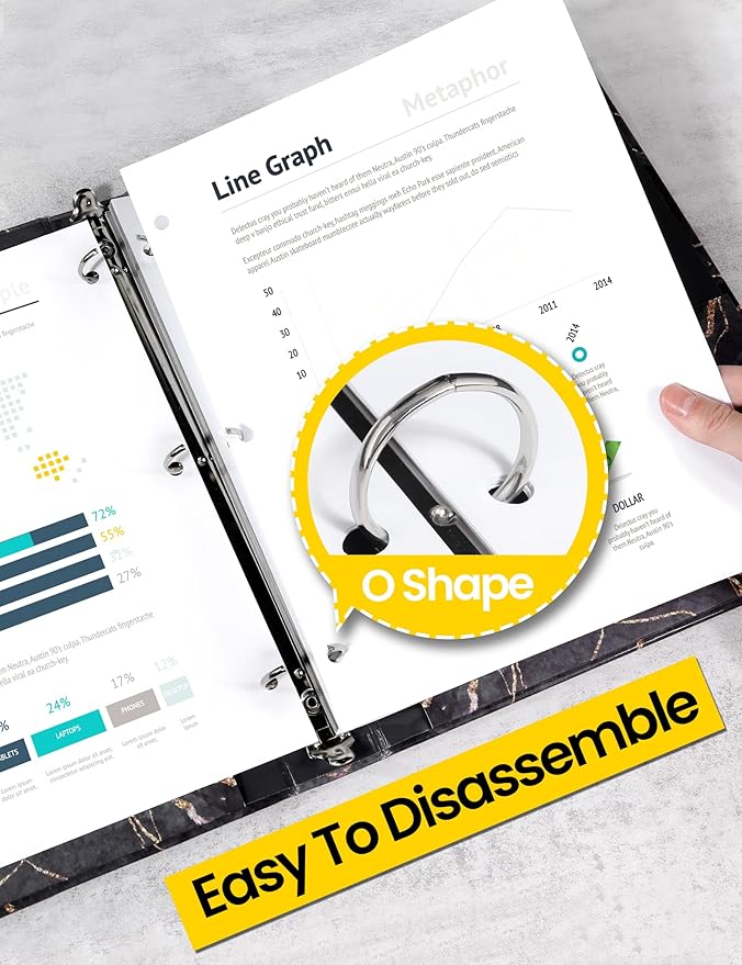 SUNEE 3 Ring Binder, 1 Inch, Cute Binder with 2 Pockets, Decorative Black Marble Heavy Duty (Fit 8.5x11 Inches) for School & Office