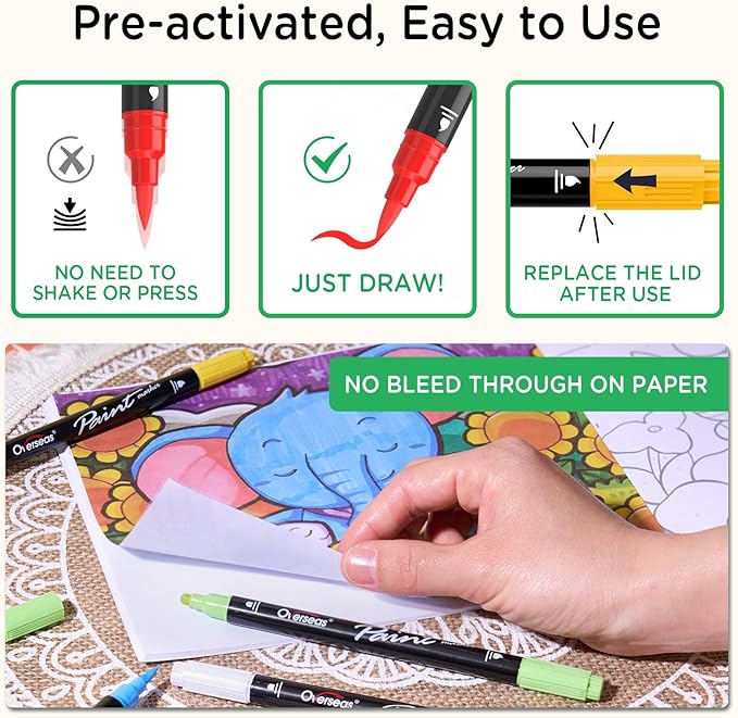Overseas Red Acrylic Paint Markers, 2 Pack Dual Tip Paint Pens Acrylic Markers with Dot and Brush Tip, Coloring Marker for Wood, Rock, Canvas, Glass, Metal, Ceramic, Plastic, Fabric, School Supplies