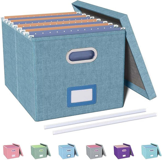 Oterri File Organizer with Lid, File Box, File Cabinet for Letter File Folder Storage, Hanging File Organizer for Office/Decor/Home,Document Organizer, 1 Pack,Dark-Blue-Box Only