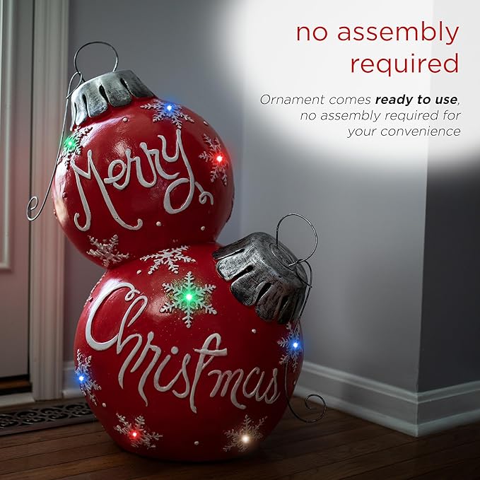 Alpine Corporation 30" H Indoor/Outdoor Christmas Ball Ornament with Color Changing LED Lights, Red, Christmas Decoration