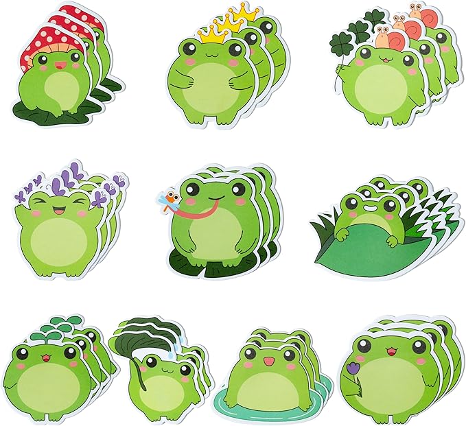 Xqumoi 30 Pack Frog Sticky Notes, Total 600 Sheets, Cute Cartoon Frog Self Sticky Notepads Writing Memo Pads Animal Page Marker for Office School Student Birthday Party Favors Goodies Bag Fillers