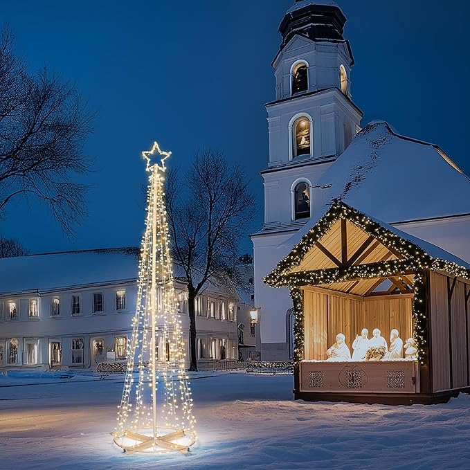 Yescom Vast-Starry 12' Giant-Sized LED Cone Tree Christmas Light with Star 1120 Solar 8 Model Lighting Outdoor Yard Shopping Mall Cafe Restaurant Store Bar Deck Event Holiday Inground Outside House