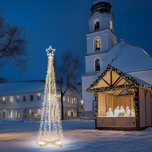 Yescom Vast-Starry 12' Giant-Sized LED Cone Tree Christmas Light with Star 1120 Solar 8 Model Lighting Outdoor Yard Shopping Mall Cafe Restaurant Store Bar Deck Event Holiday Inground Outside House