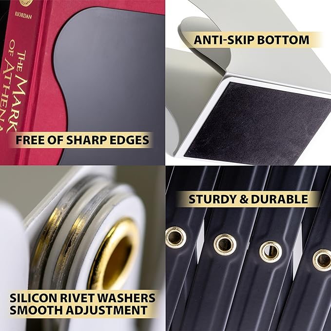 Officemate Adjustable Bookends, Expandable 4"-18", Black.