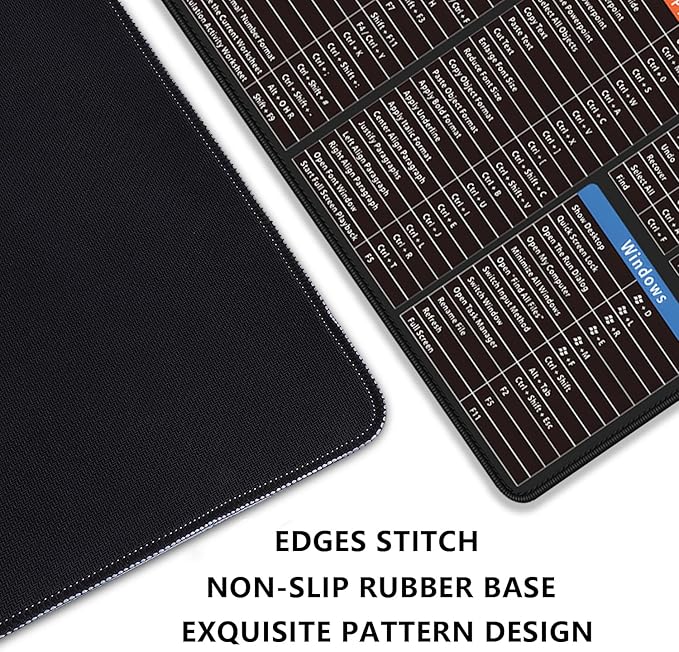 Large Extended Gaming Mouse Pad with Word Excel Office Software Excel Shortcuts PPT Windows,Stitched Edges Non-Slip Waterproof Rubber Base Mouse Pad for Office Desk Pad(27.5X11.8 in)