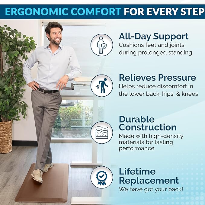 ComfiLife Anti Fatigue Floor Mat – 3/4 Inch Thick Kitchen Mats for Floor, Standing Desk Mat, Kitchen Rug – Comfort at Home, Office – Durable – Stain Resistant – Non-Slip Bottom (20" x 39", Beige)