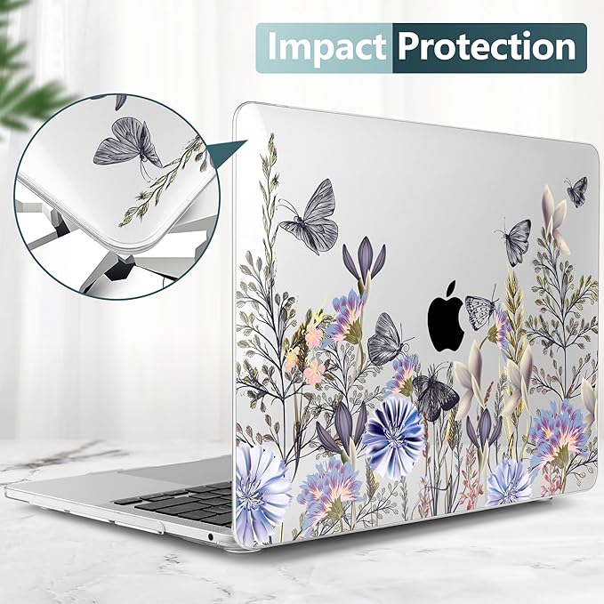 TWOLSKOO Compatible with MacBook Pro 13 inch Case 2023-2016 A2338 M2/M1 A2251 A2289 A2159 A1989 A1706, Plastic Hard Shell Cover & Keyboard Skin & Screen Protector, Garden Flower