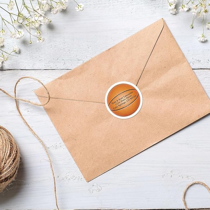 Basketball Personalized Diecut Return Address Labels- Set of 144, 1-1/2" x 1-1/2" Self-Adhesive, Flat-Sheet Labels, by Colorful Images