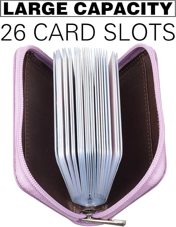 Easyoulife Genuine Leather Credit Card Holder Zipper Wallet With 26 Card Slots