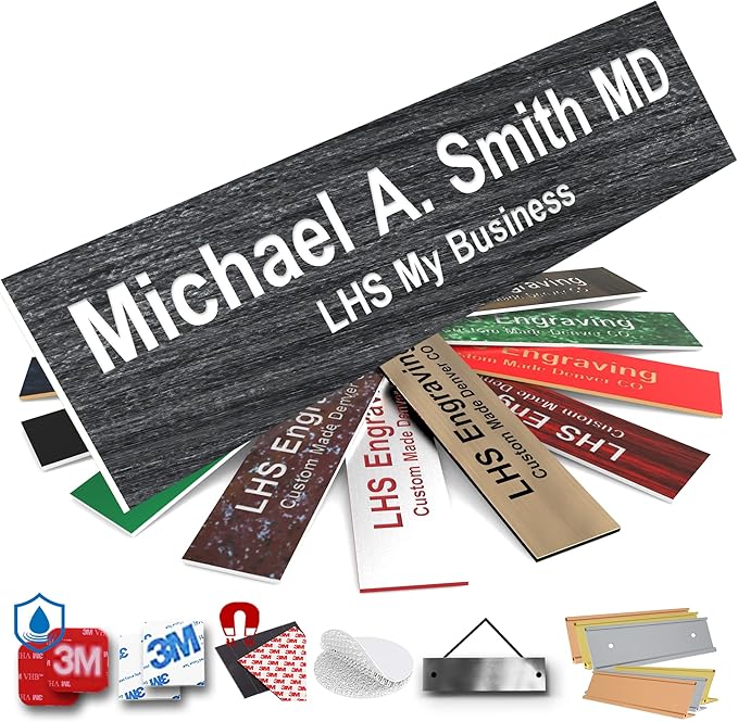 Door Name Plate Personalized for Office Ash Plastic Name Plate White Letters - Made in USA 2x4 N1