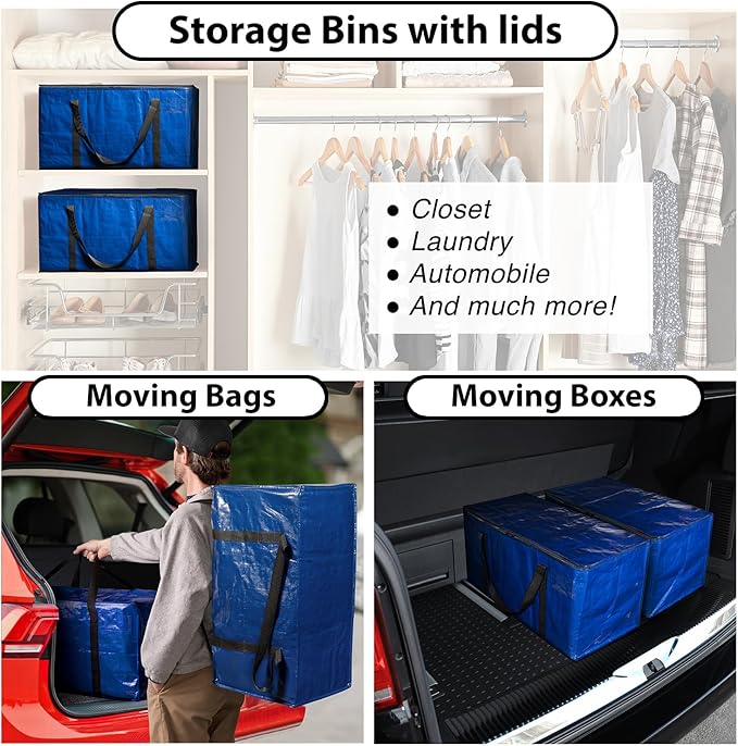 ClearSpace Heavy Duty Moving Bags or Storage Bag – Large Moving Boxes with Backpack Straps, Zippers & Handles – Perfect for Moving, College Dorm, Traveling, Camping, Christmas Decorations, 8 Pack