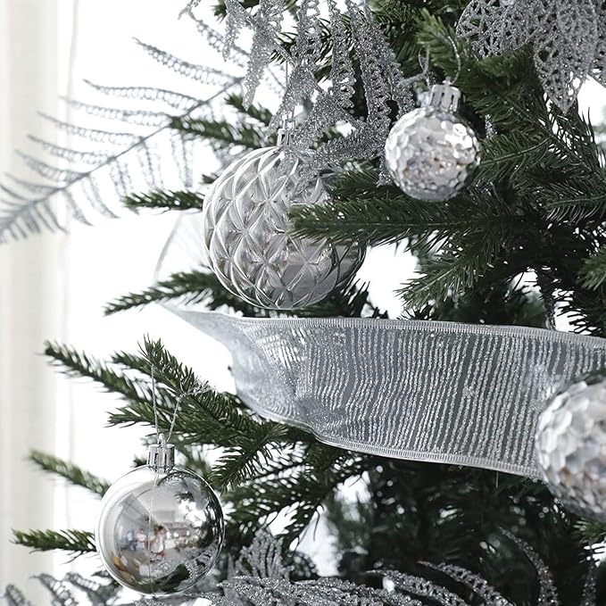 Christmas Balls Ornaments -36pcs Shatterproof Christmas Tree Decorations with Hanging Loop for Xmas Tree Wedding Holiday Party Home Decor,6 Styles in 3 Sizes(Silver)