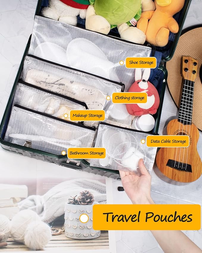 SUNEE Plastic Mesh Zipper Pouch 9x13 in (Black, 18 Packs),Extra Large Water-Resistant Zip Bag for School Office Supplies, Puzzles & Games Organizing Storage