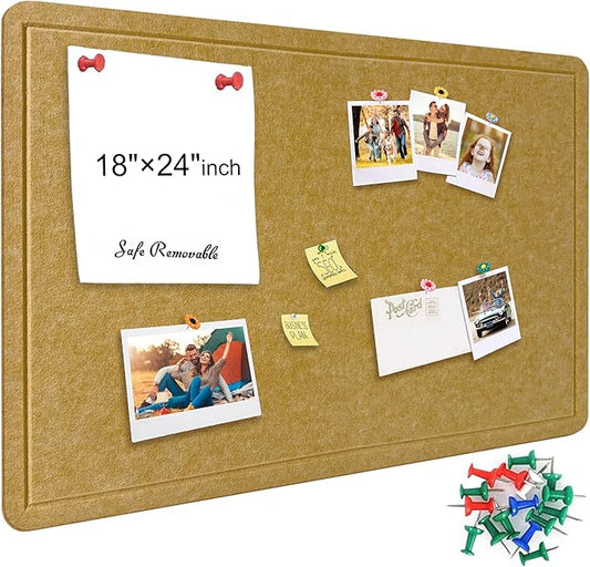 Large Bulletin Board - Foldable 24x18 Inches Cork Board Alternative with 20 Push Pins, Self-Adhesive Felt Bulletin Board for Wall, Home Office Classroom Decor