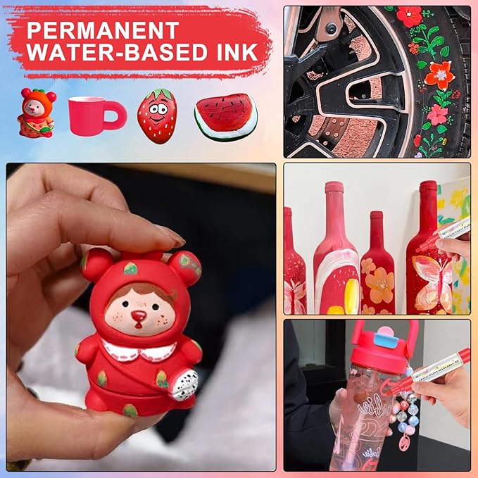 Paint Markers Paint Pens - 2 Pack Dual Tip Acrylic Permanent Marker (0.7mm & 3mm), Non-Toxic, Water-Based for Art Painting, Stone, Ceramic, Glass, Wood, Fabric, Metal, DIY Crafts (Red)