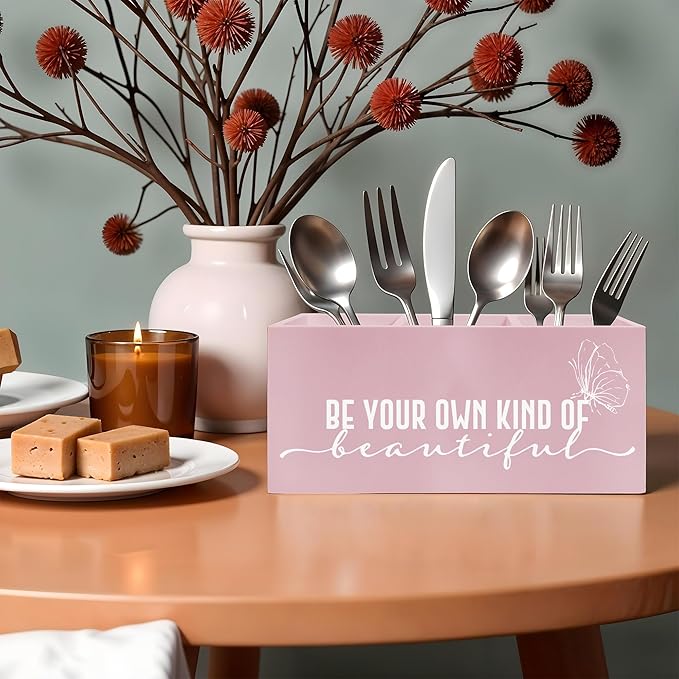 Be Your Own Kind of Beautiful Makeup Brush Toothbrush Holder, Pink Inspirational Wooden Pen Pencil Holder Organizer for Dorm Bedroom Desk Accessories, Back to School Gifts for Girls