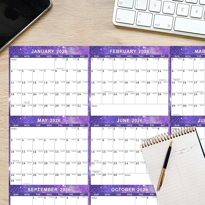 2026 Wall Calendar 24" x 36" Dry Erase Calendar for Wall from January 2026 to December 2026 12 Month Annual Large Yearly Wall Planner for Office School(Purple)