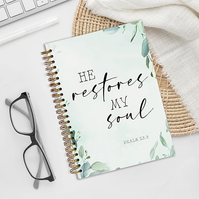 Bible Notebook, A5 Spiral Christian Journal with Floral Pink Butterfly Notebook, Bible Verse-I Can Do All Things Through Christ Who Strengthens Me, Inspirational Notebooks for Women, Bible Study, Gift for Birthday Christmas, Office Supplies (Light blue)