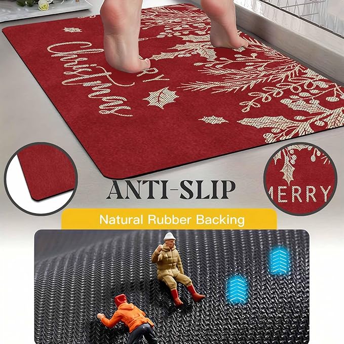 Merry Christmas Mistletoe and Holly Door Mat Front Porch Rugs Doormats Welcome Floor Mats Welcome Rug Outdoor Entry Rug for Home Farmhouse Party Decor, 18" x 30"Inch