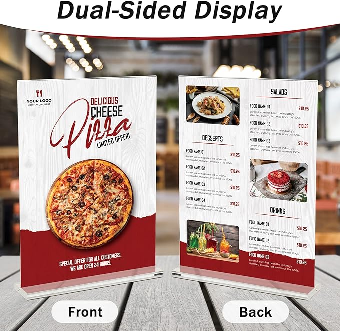 Argvey 8 Pack Acrylic Sign Holder 8.5 x 11 Vertical, Clear T Shape Table Menu Display Stand, Multi-function Plastic Double-Sided Paper Picture Frames Flyer Document Holder for Displaying