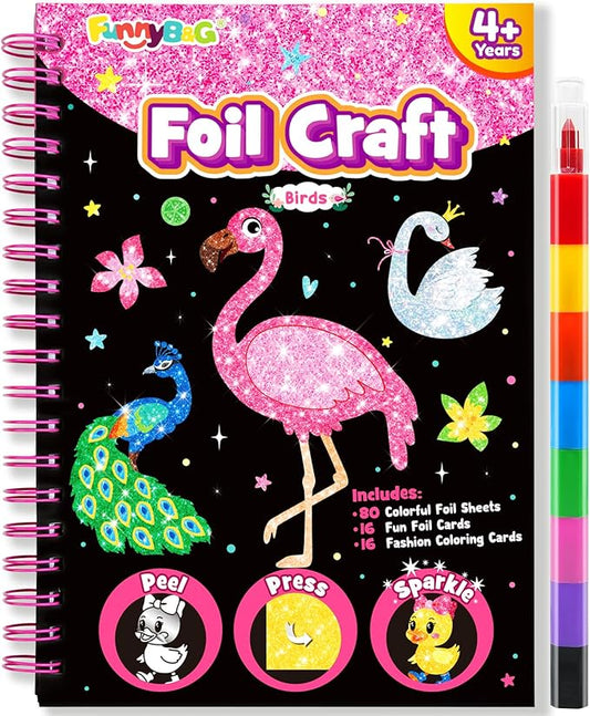 FUNNYB&G Foil Art Craft for Kids - Christmas Crafts Gift Party Favors Stocking Stuffers for Kids Fun Art Supplies Creative Birthday Gift Travel Toys for Girls Boys 4 5 6 7 8 9 Years Old(Birds)