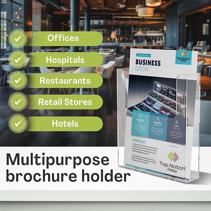 Acrylic Brochure Holder for Wall Mounting, Clear Display for 8.5" x 11" Flyers, Literature Holder for Magazines, Pamphlets, Menus, Includes Screws & Plastic Anchors – Pack of 2