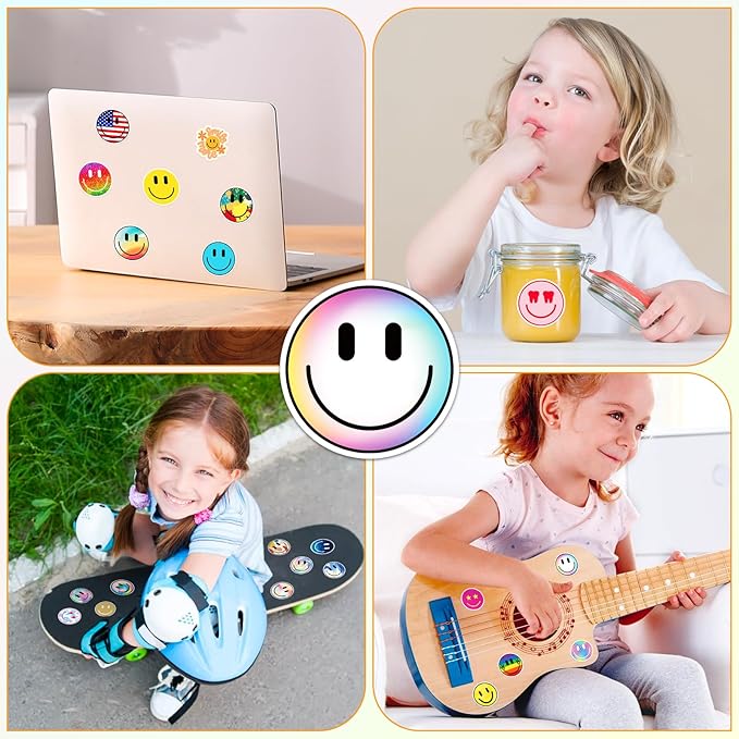 100PCS Smiling Face Stickers, Cute Water Bottle Stickers for Kids, for Teaching Rewards, Notebooks, Stationery, Luggage, Cartoon PVC Happy Sticker