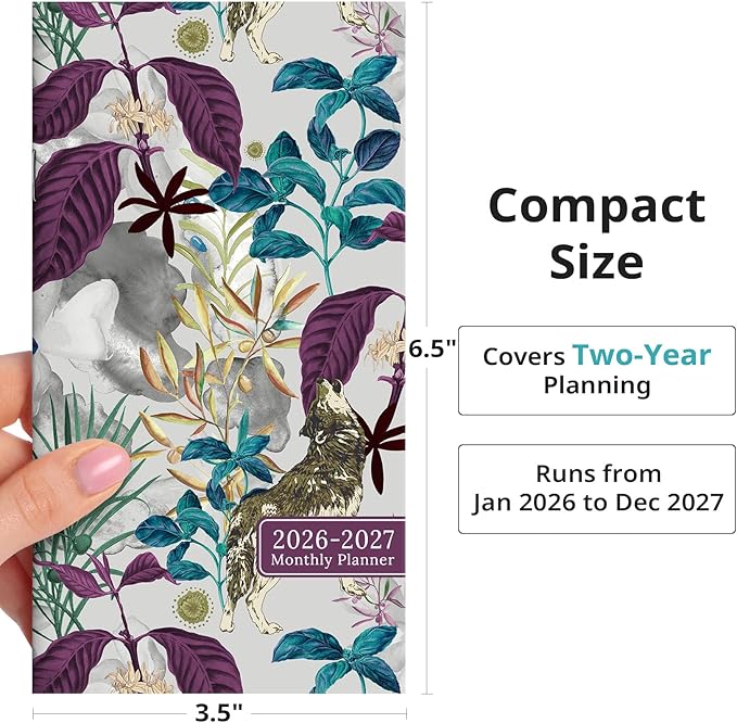 Pocket Calendar 2026-2027 for Purse, Two Year Monthly Planner Pocket Size, Jan 2026 to Dec 2027 Monthly Planner Small Size (6.5" x 3.5") - Jungle