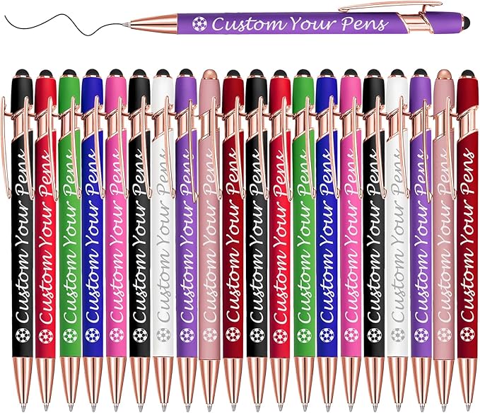 Amlion Personalized Custom Pens with Name Engraved Logo Text,20 Customized Writing Stylus Pen Promotional Item Gift for Men Women Office Business Wedding-Assorted