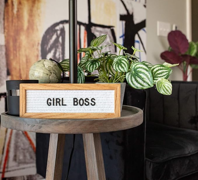 Felt Like Sharing Small Letter Board (White Felt - 10”x3.5”) – Changeable Message Board with 3 Sets of Felt Board Letters – Statement Wall Sign for Quotes, Home or Holiday Decor In Oak Frame