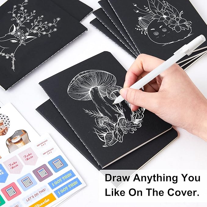 feela 170 Pack Blank Kraft Notebooks, Unlined Sketchbook Mini Cute Note Pad for Drawing Writing, Journal Bulk For Kids Students Office School Supplies, A6, 48 Pages, 4.25” X 5.5”, Black and Brown