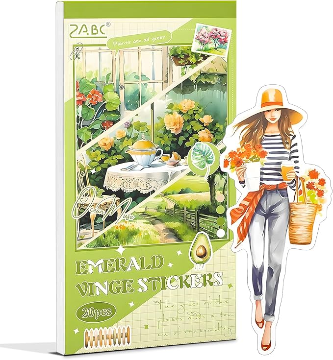 Snycler Green Tree Series Sticker Book - 20 Sheets Vintage PET Stickers for Scrapbooking, Junk Journaling, Ephemera, and Decorative Crafts - Pre-Cut Nature Design Stickers