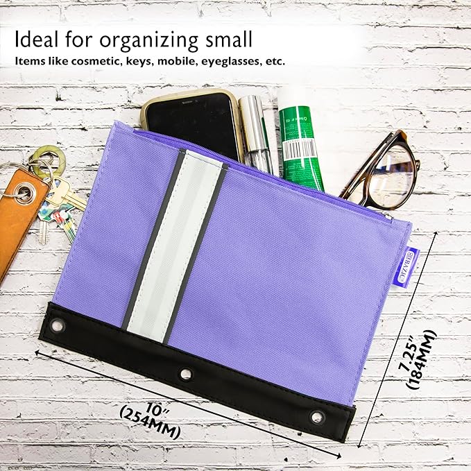 BAZIC Pencil Pouch 3 Ring Binder Pouch w/Rivet Enforced Rings Holes, Zipper Pouches Bag, Assorted Color, 144-Pack