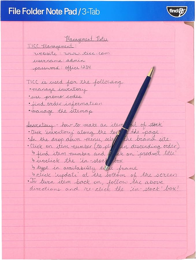 Find It File Folder Notepad - Pack of 12-9.5 x 12.5 Inch Notebook Organizer Folders for Filing, Document, and Clipboard Organization - Pink