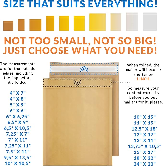 ABC PACK & SUPPLY Brown Kraft Bubble Mailer Envelopes, 7.25 x 11 Inches. 440 Pack Mail Padded Envelopes Self Seal. Kraft Bubble Mailers. Tear-Resistant Mailing Envelope Padded. Sturdy Paper Mailer