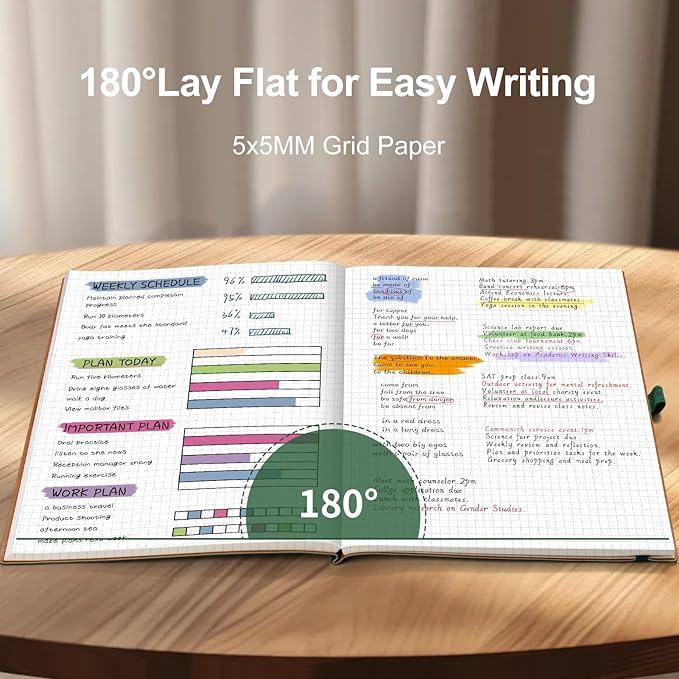 AHGXG Graph Paper Notebook - Grid Notebook Journal, 120 GSM Thick Graph Paper, Large B5 Notebook 96 Pages, Leather Softcover, for Graphing, Writing, Math, Engineering, 7.6'' X 10'' - Green