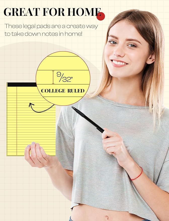 24 Pack Small Legal Pads 5x8 Yellow Note Pads 5x8 College Ruled Notepad Yellow Writing Pads 5x8 Small Pads of Paper Lined Paper Pads 80 GSM Paper Tablets 5x8" Lined Notepads With 30 Sheets Per Pad