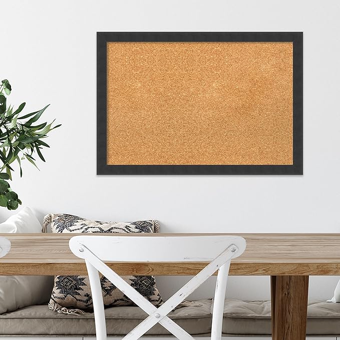 Amanti Art Natural Cork Board for Wall, 18x26 Vision Board with Black Wood Frame, Medium Corkboard Office Decor for Home Organization, Modern Contemporary Corkboard Pinboard to display items for home