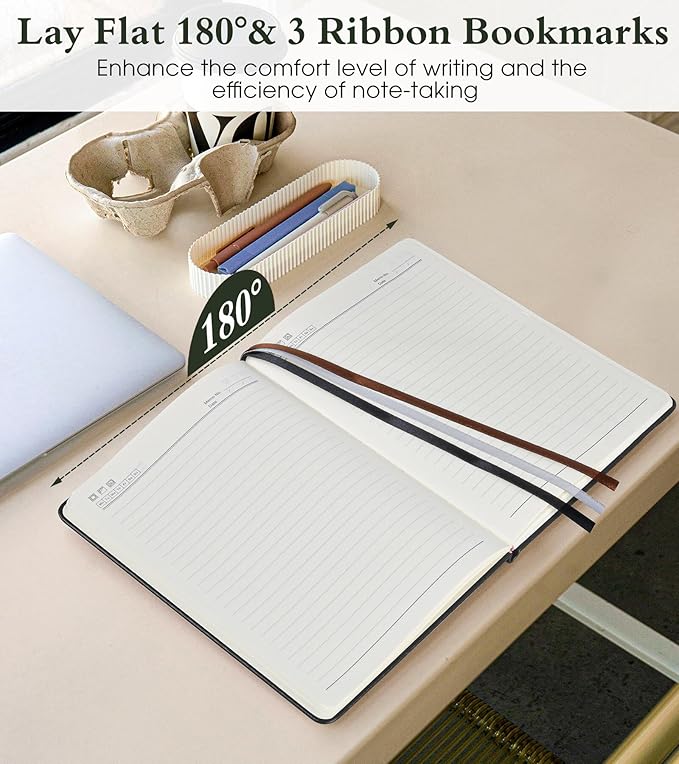 Lined Journal Notebook for Men Women, 160 Pages Ruled Paper, Inner Pocket, A5 Hardcover Vintage Leather Notebooks for Work, School, Travel Journaling, Daily Diary, Notepad 5.8" x 8.5" (Black)