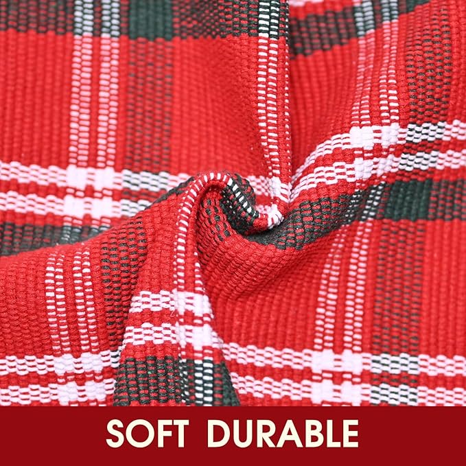 Christmas Red Green White Plaid Rug, 3' x 5' Cotton Hand-Woven Buffalo Check Layered Door Mat for Front Porch, Entryway, Outdoor Holiday Decor, Washable Farmhouse Rug for Home, Patio, Kitchen