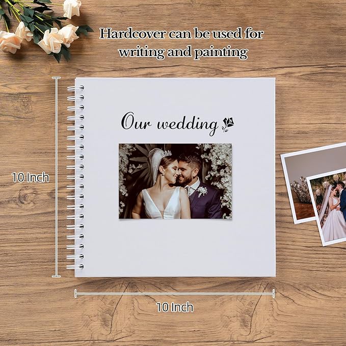 potricher 10 x 10 Inch DIY Scrapbook Album 40 Pages Hardcover Kraft Paper Scrap Book Photo Albums Memory Book for Wedding and Anniversary Family (White, 10 Inch)