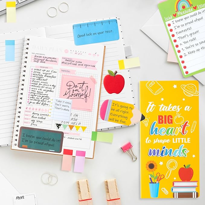 Xqumoi Teacher Themed Sticky Notes Set - Blackboard Pencil Apple Shape Self-Stick Note Pads Teacher Appreciation Gift Writing Memo Pads Page Marker Back to School Office Supplies, 550 Sheets (Yellow)