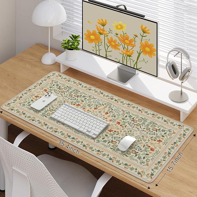 iCasso Desk Mat for Keyboard and Mouse, Large Mouse Pad, Desk Pad Mat, Anti-Slip Big Mousepad with Stitched Edges for Computer Desktop(Beige)