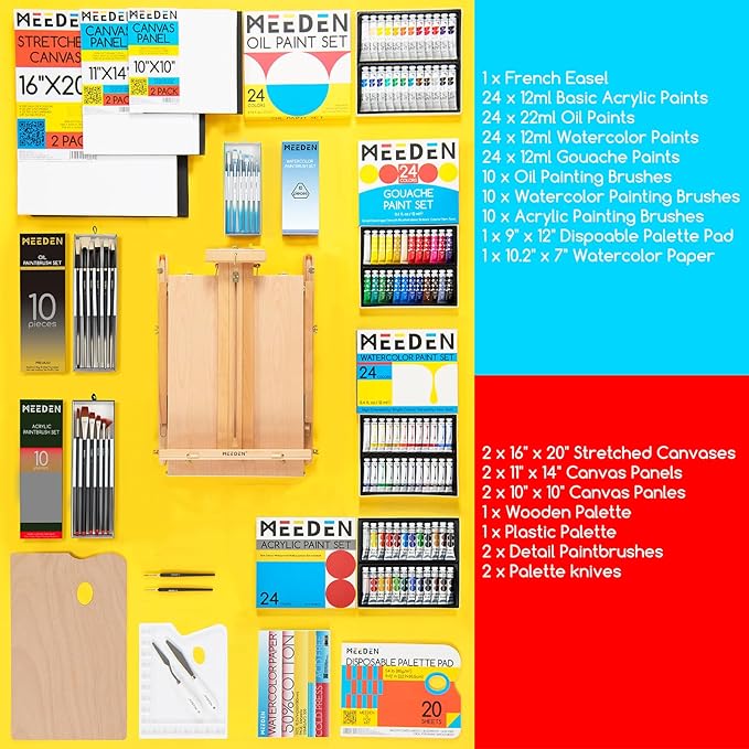 MEEDEN 141PCS Art Supplies with French Easel, All-in-one Painting Set for Artists Beginners