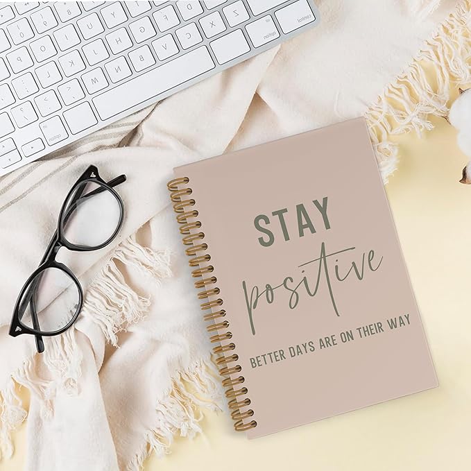 QLMX Stay Positive Inspirational Spiral Notebook for Women Men Employee, Positive Affirmation Journal Notebook, Motivational Coworkers Notebooks for Work, Motivational Office Supplies Gifts, 5.5x8.3