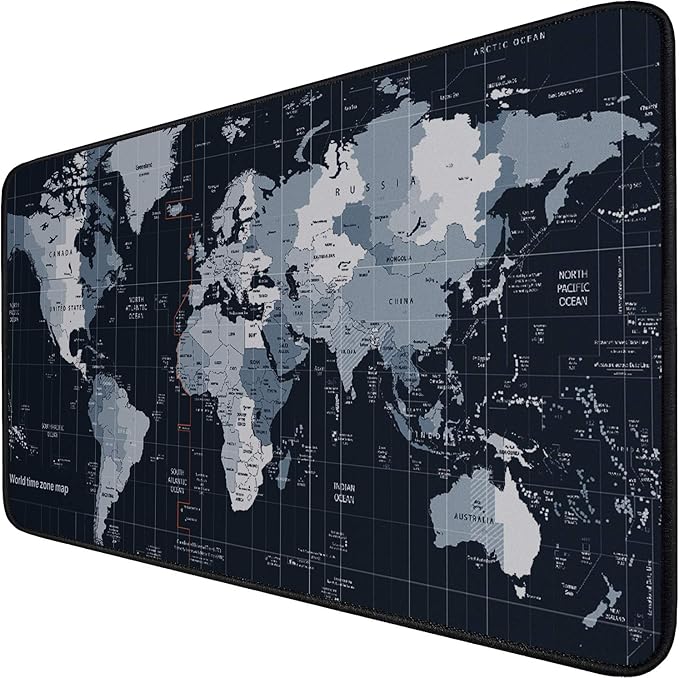 Large Extended Gaming Mouse Pad with Stitched Edges,(35.4X15.7In) Durable Non-Slip Natural Rubber Base, Waterproof Computer Keyboard Pad Mat for Esports Pros/Gamer/Desktop/Office/Home, Map